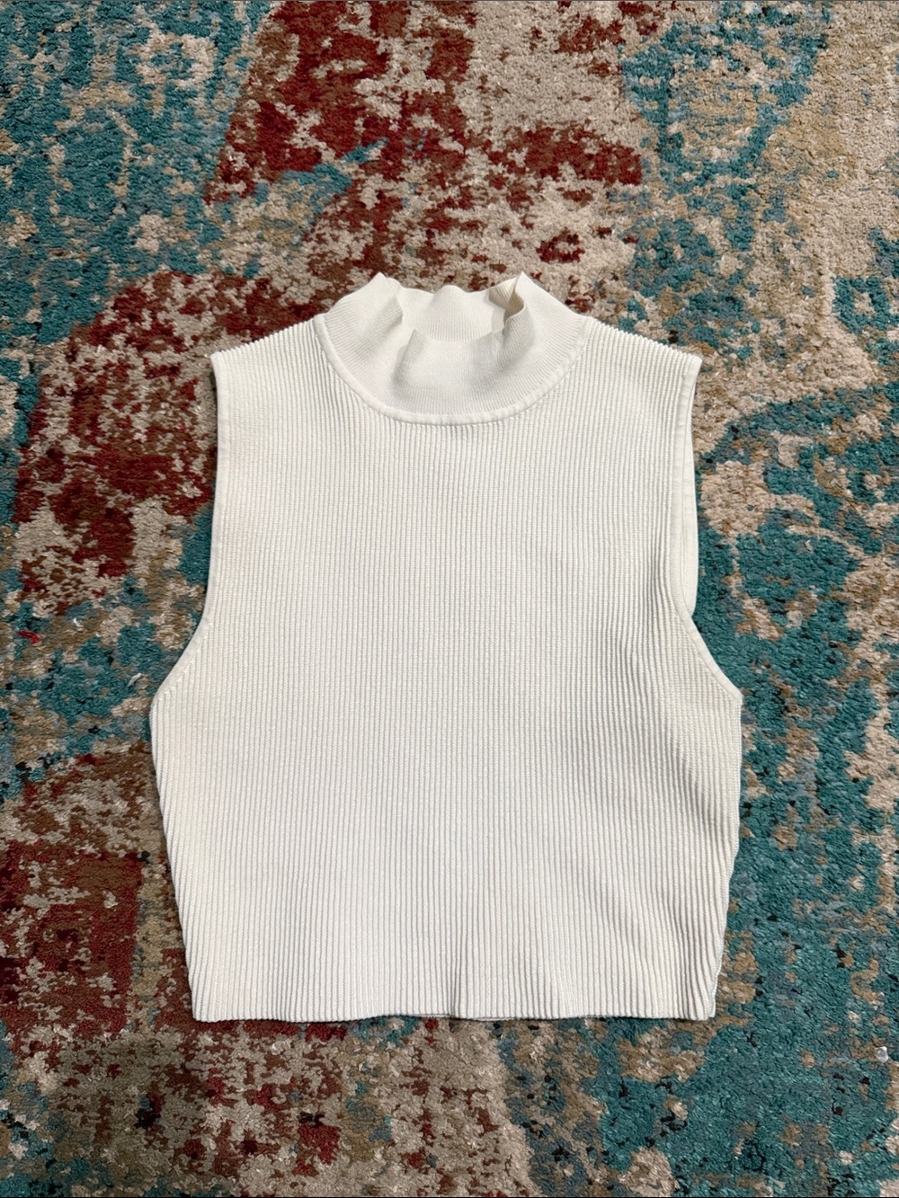 Babaton Sleeveless Mock Neck Ribbed Tank Top - White